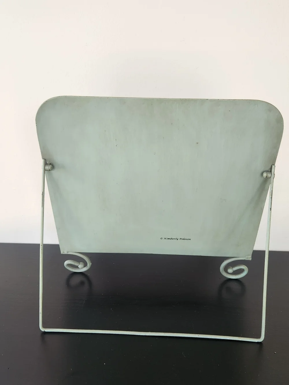 Cottagecore Shabby Chic Blue Decorative Cookbook Stand with Cream Scrollwork